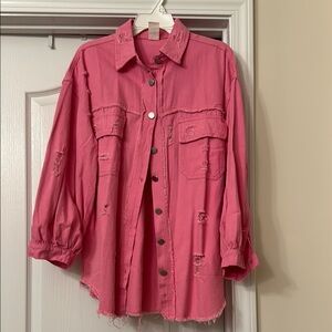 Pink Cotton Jacket with Balloon Sleeves